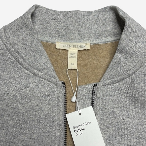 Eileen Fisher Brushed Cotton Terry Long Flight Jacket Size S Small Full Zip Gray - Picture 9 of 15